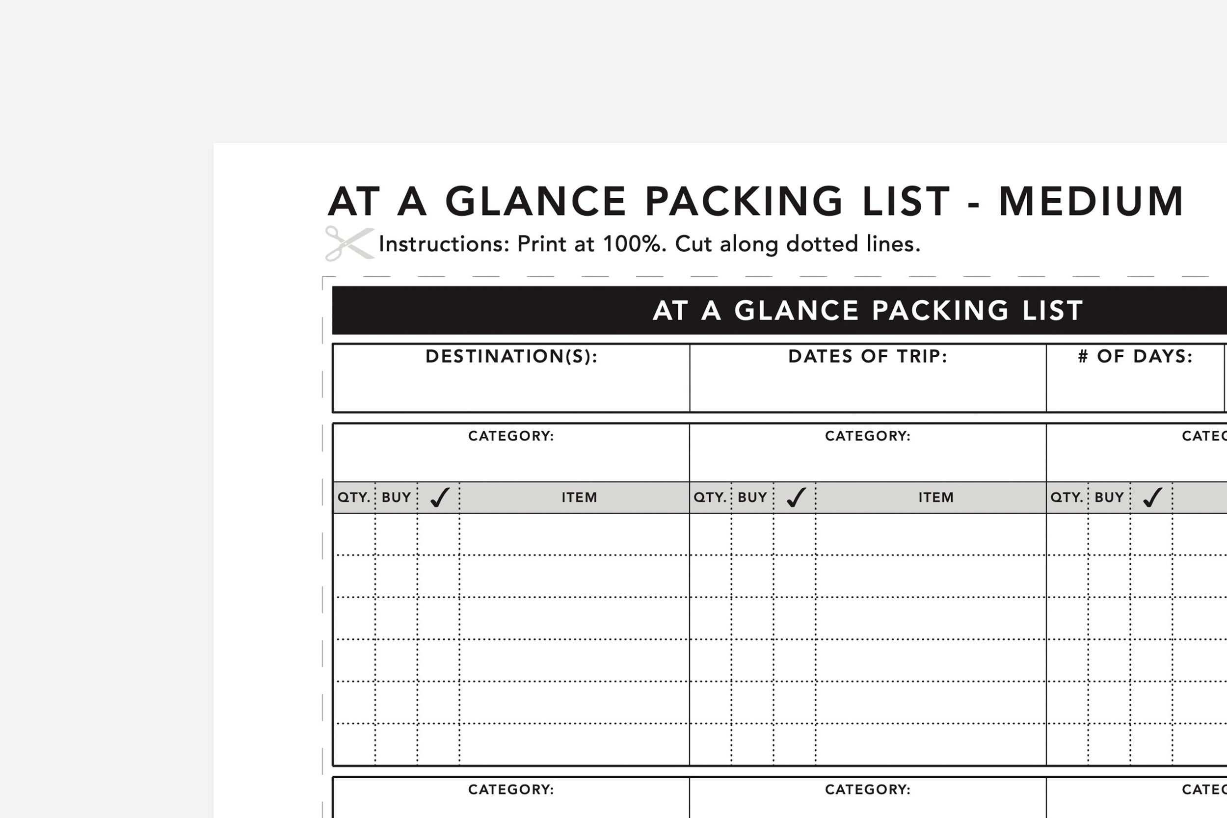Pretty Packing List Template