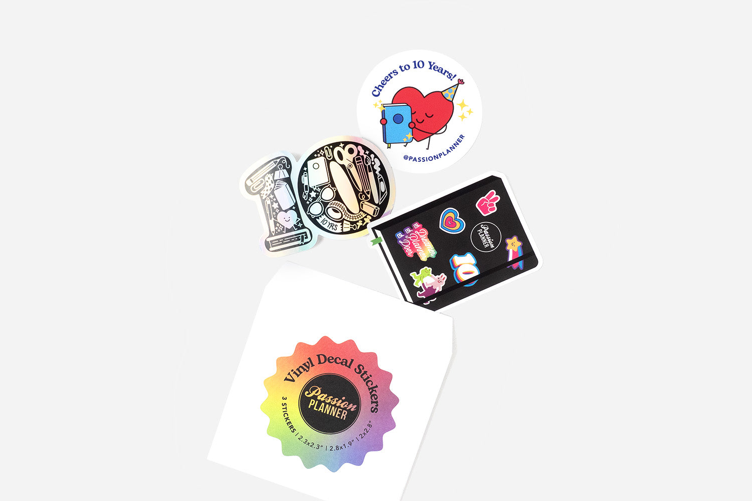 three vinyl decal stickers