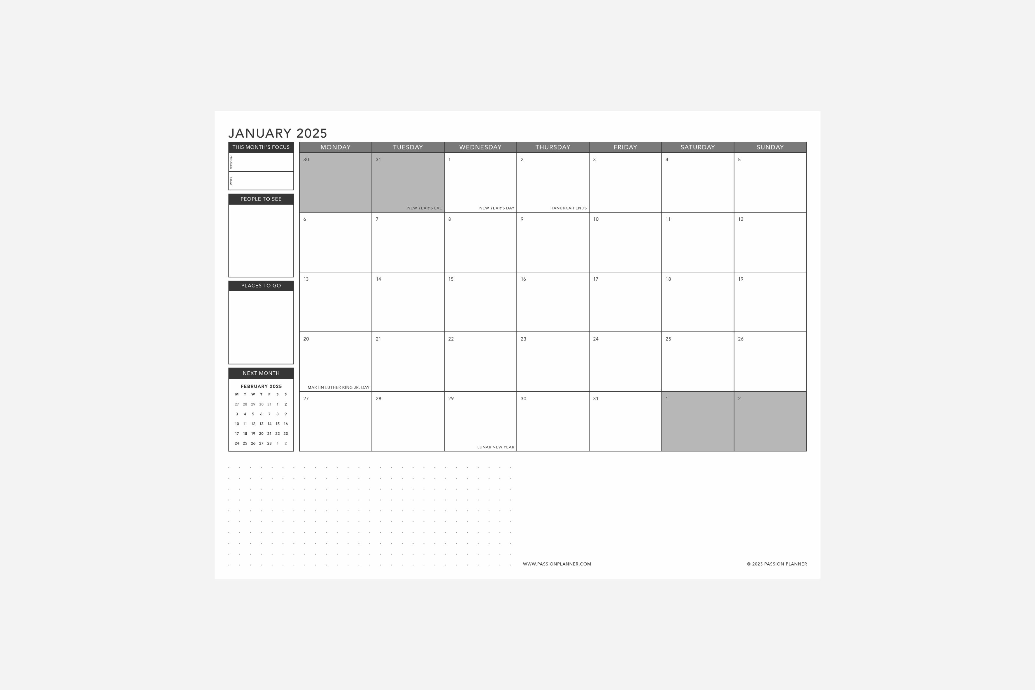 January 2025 monthly calendar