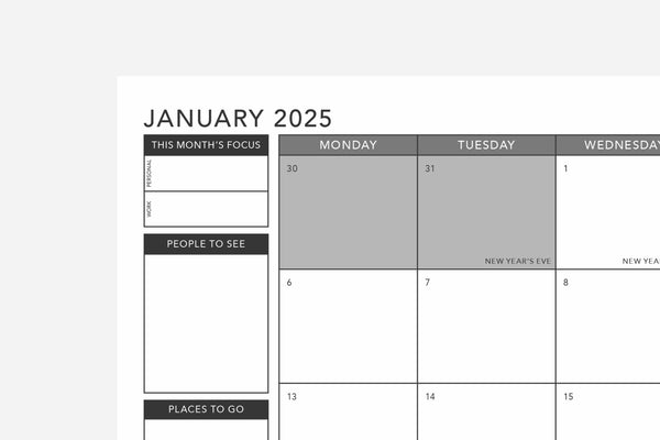Printable Dated Monthly Calendar