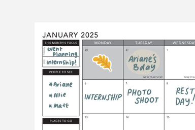 January 2025 monthly calendar