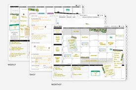 monthly, weekly and daily planner layouts
