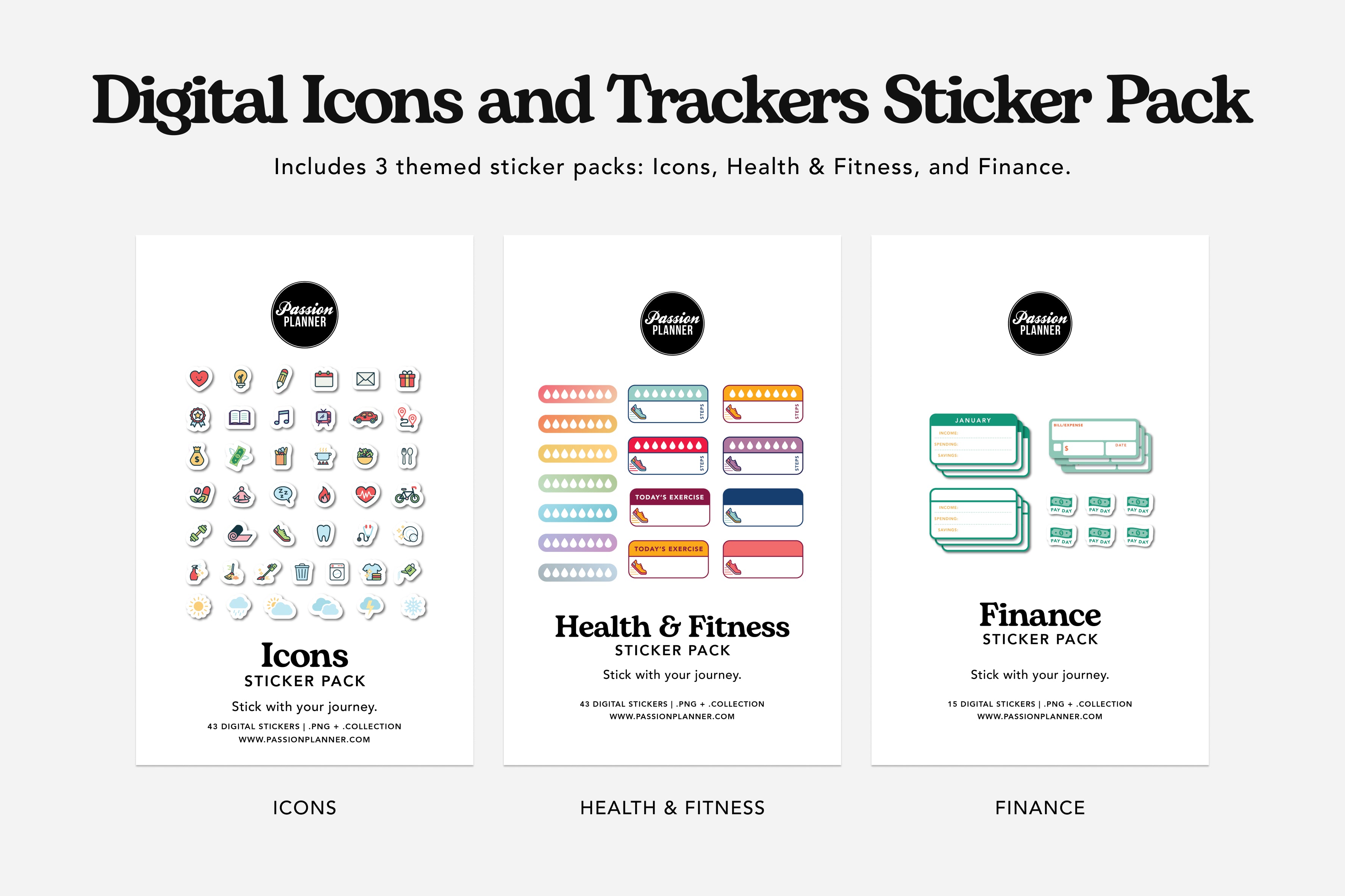 digital icons and tracker sticker pack