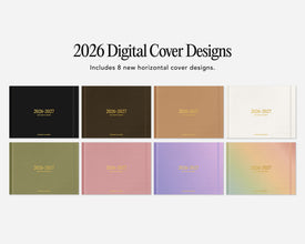 8 different 2026-2027 digital cover designs on a white background