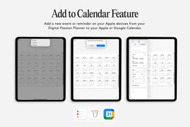 Digital Passion Planner with 'Add to Calendar' feature on a white background