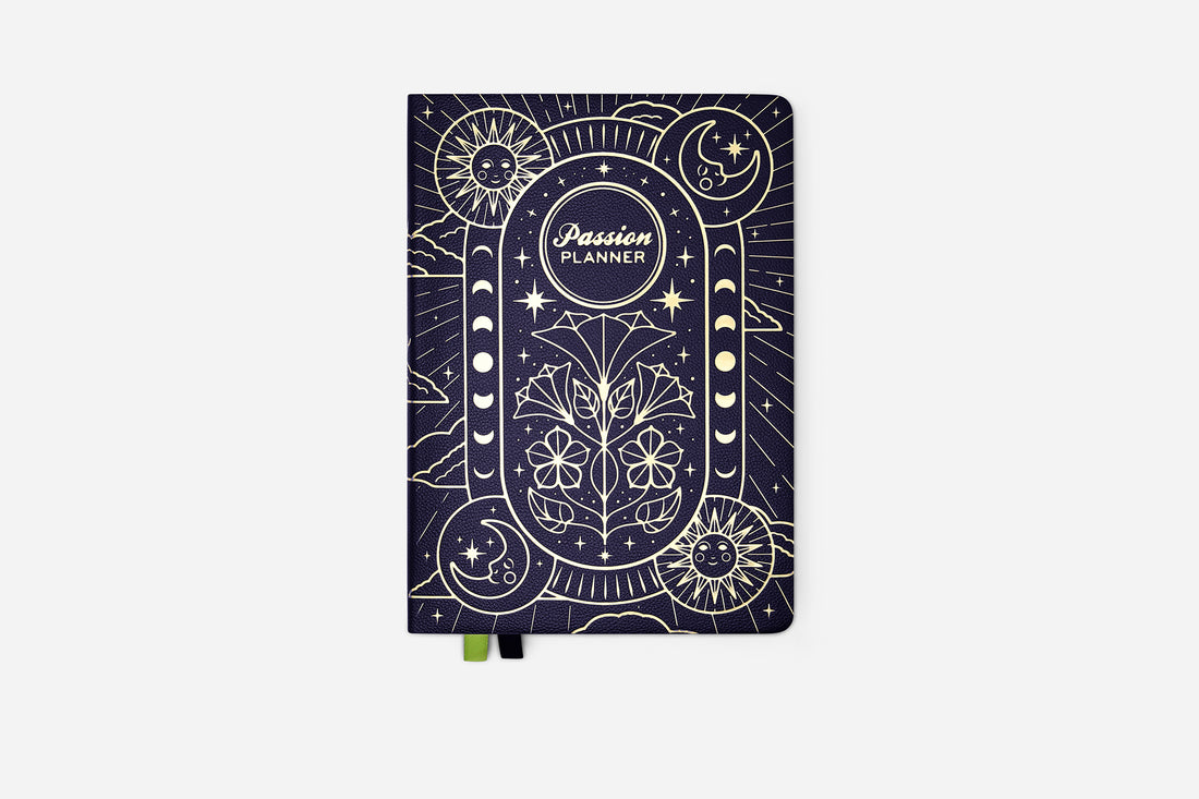 Passion Planner with celestial design on a white background