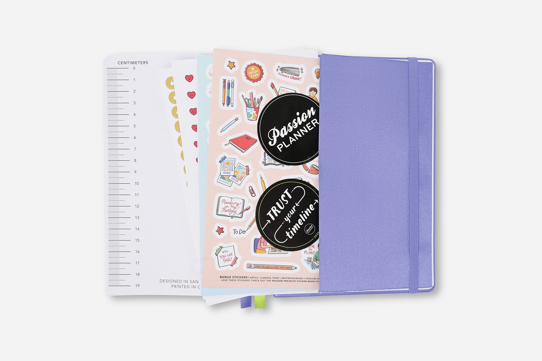 Periwinkle Passion Planner back pocket and free stickers 