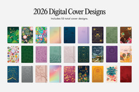 2026 Digital Cover Designs with various colorful cover designs on a white background.