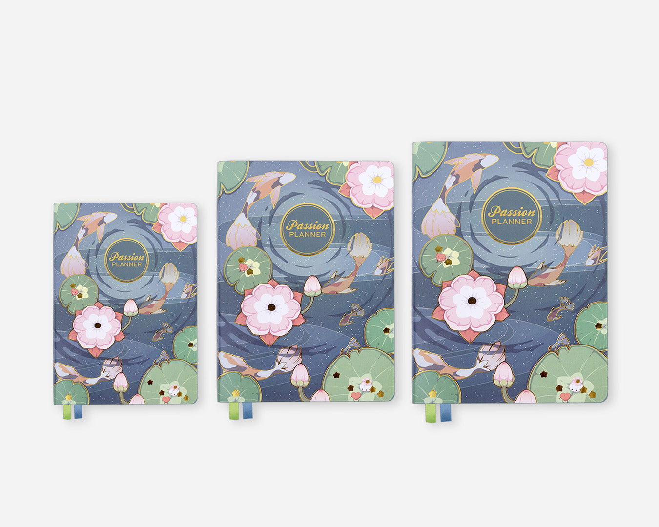 Three koi pond design planners on a white background