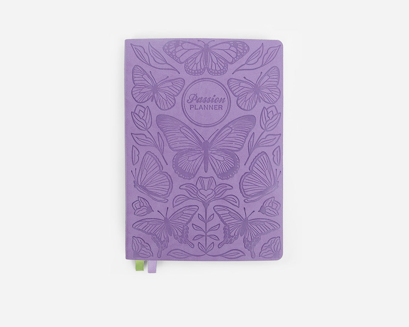 Purple planner with butterfly design on a white background
