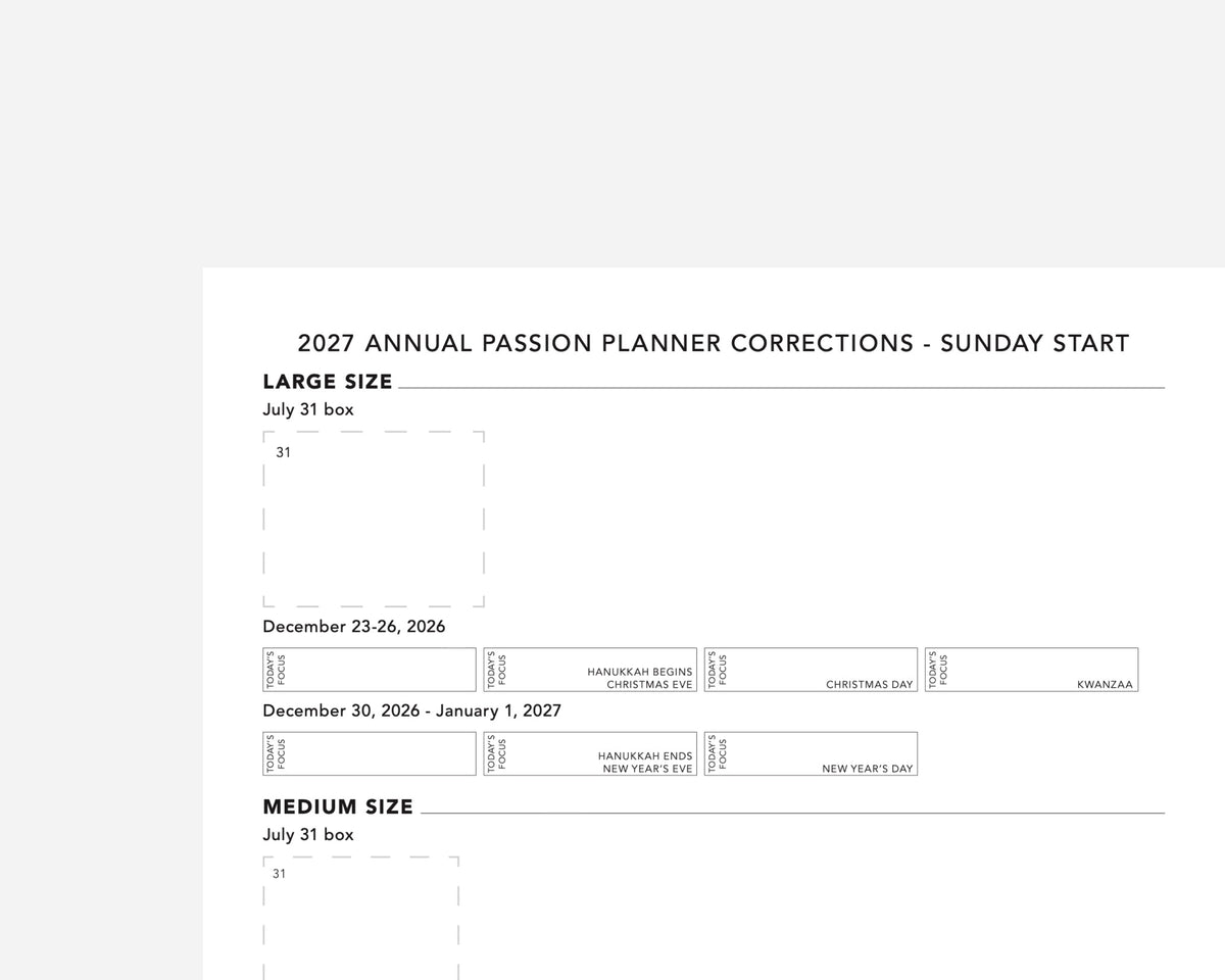 2027 Annual Planner Corrections Printable