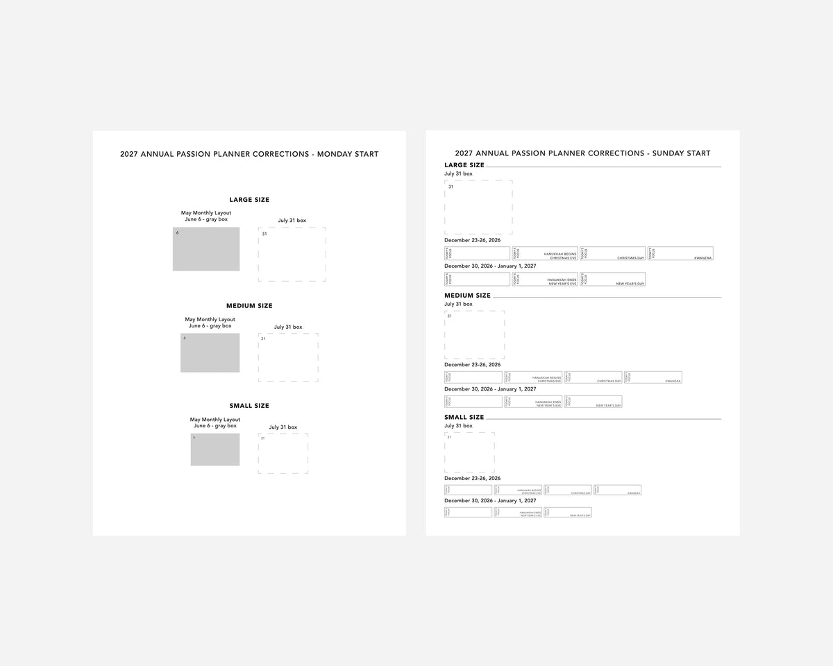 2027 Annual Planner Corrections Printable