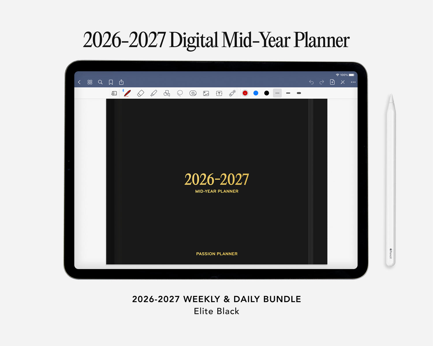 Digital mid-year planner for 2026-2027 displayed on a tablet screen.