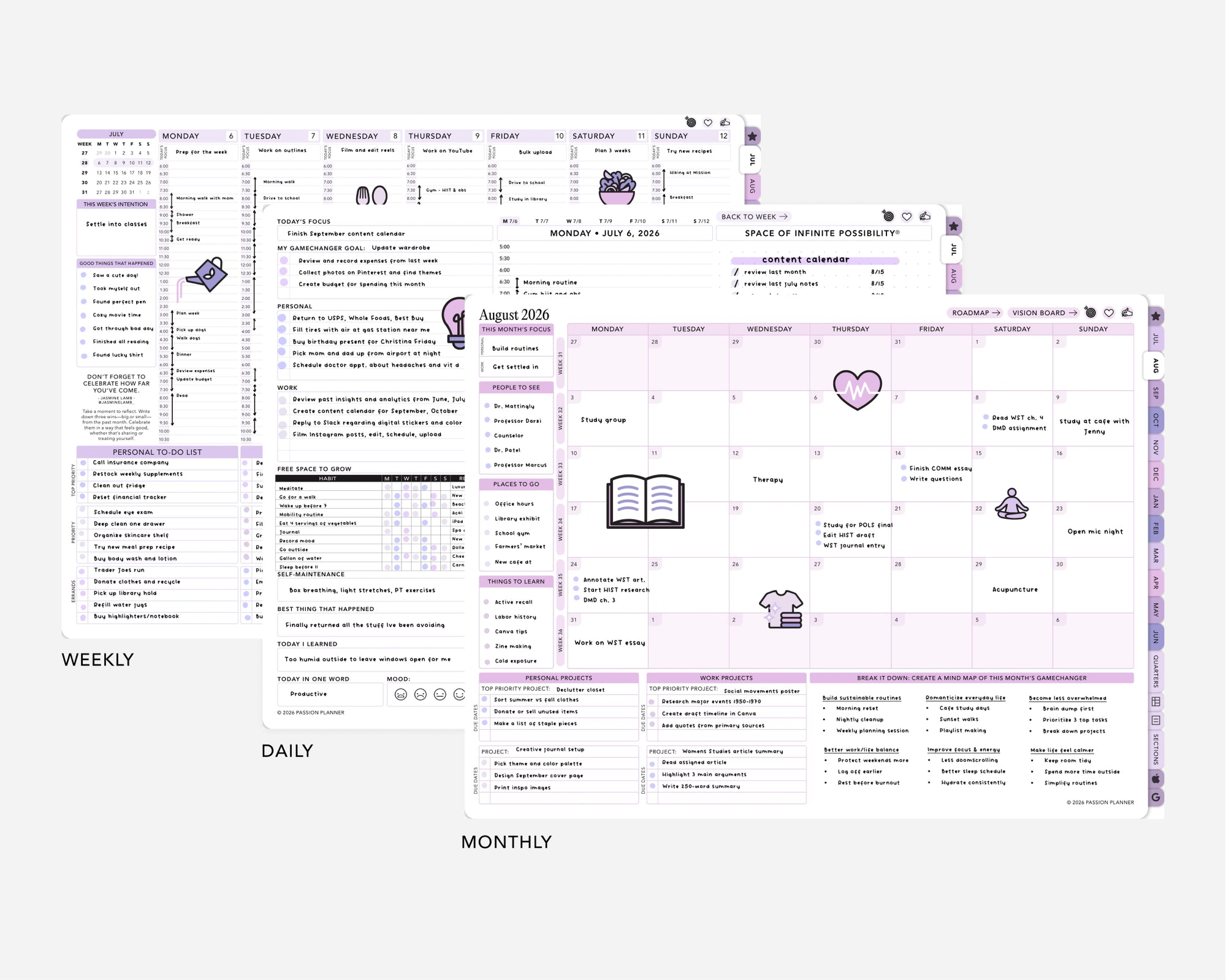 Digital Mid-Year Planner - 2026-2027 Weekly & Daily - Lavender Dream Bundle