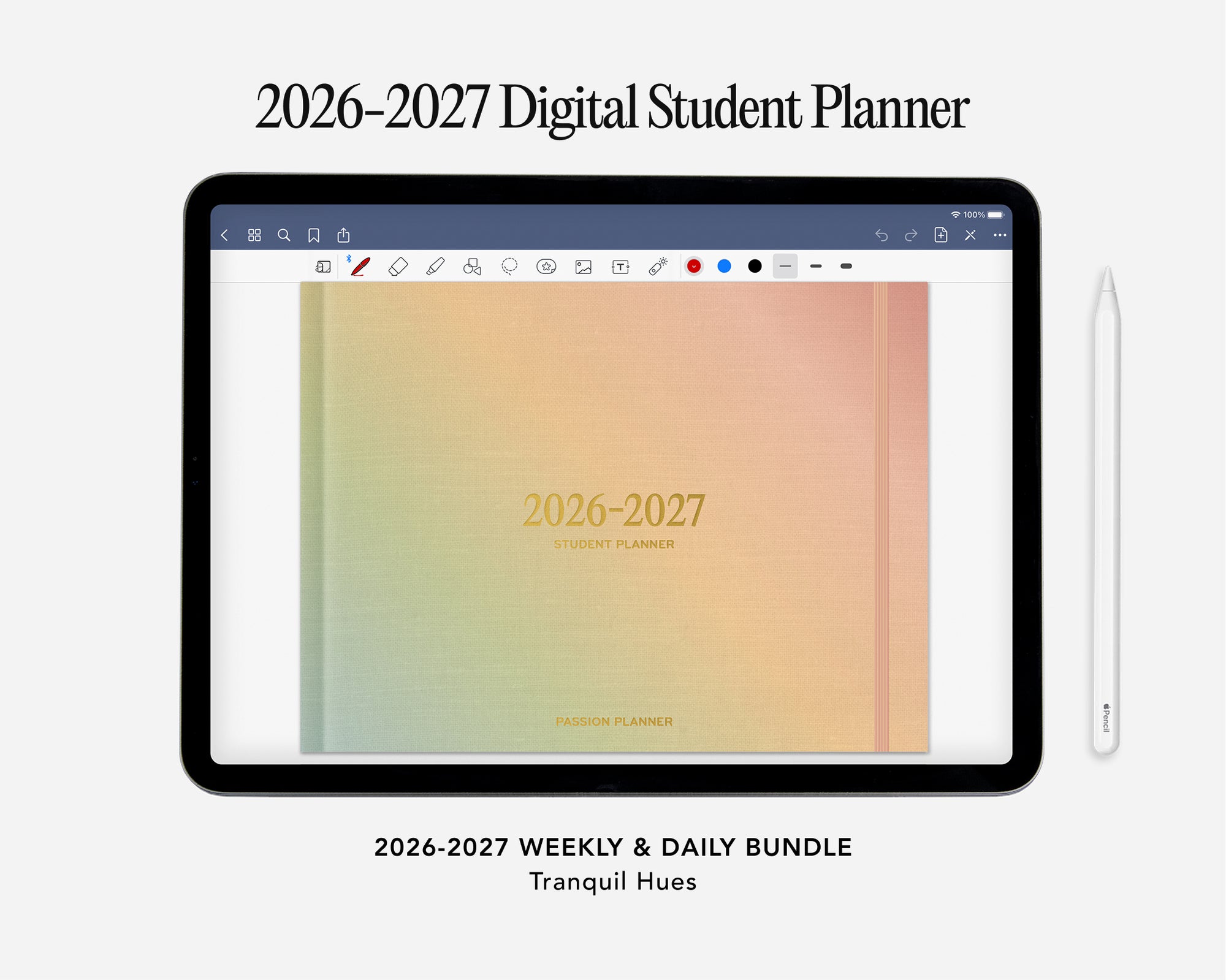 Digital Student Planner - 2026-2027 Weekly & Daily - Tranquil Hues Bundle