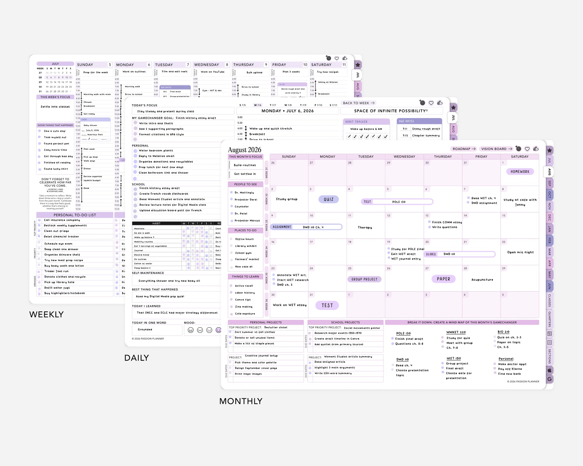 Digital Student Planner - 2026-2027 Weekly & Daily - Lavender Dream Bundle