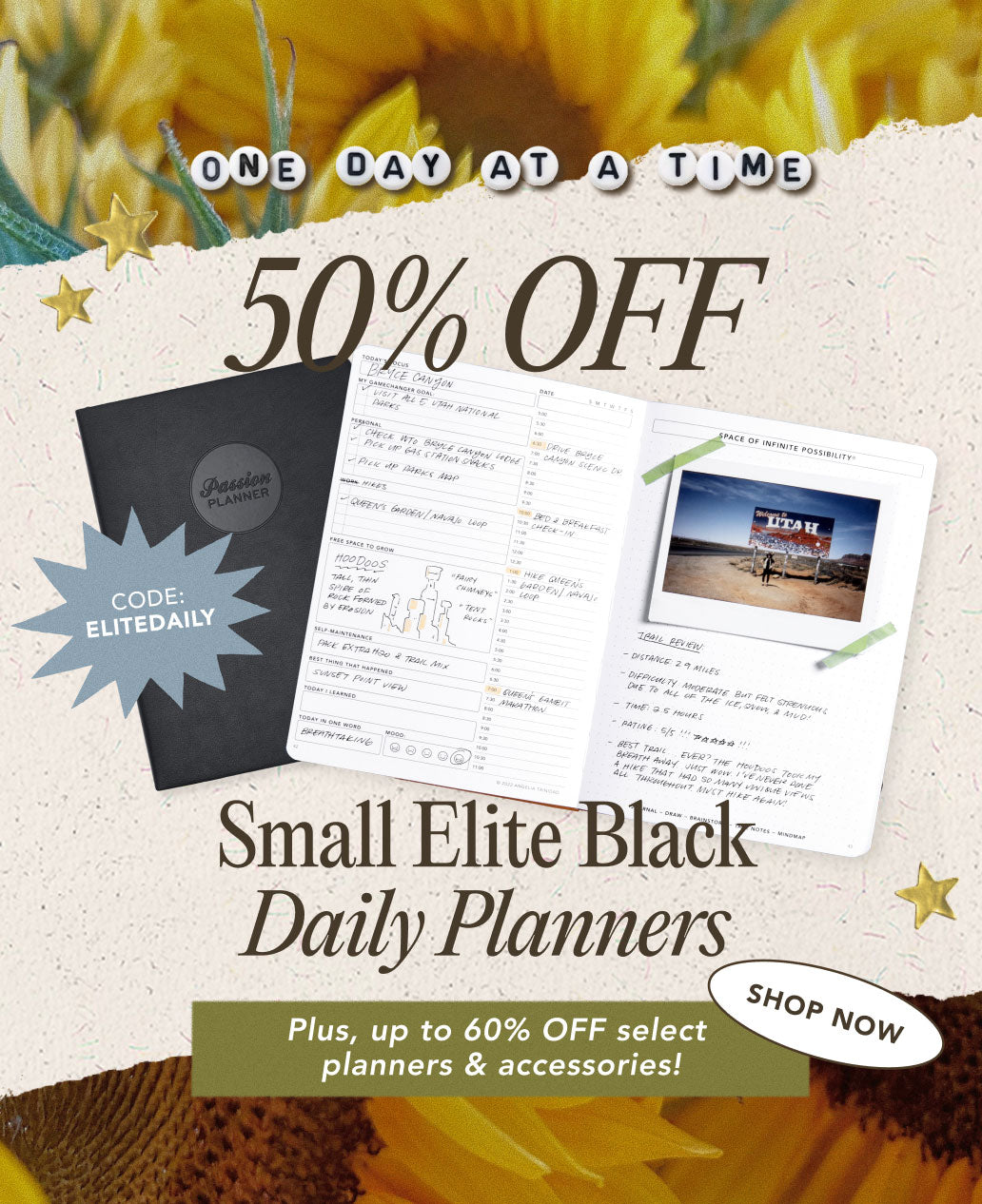 One Day at a Time Sale: 50% OFF Small Elite Black Daily Planners