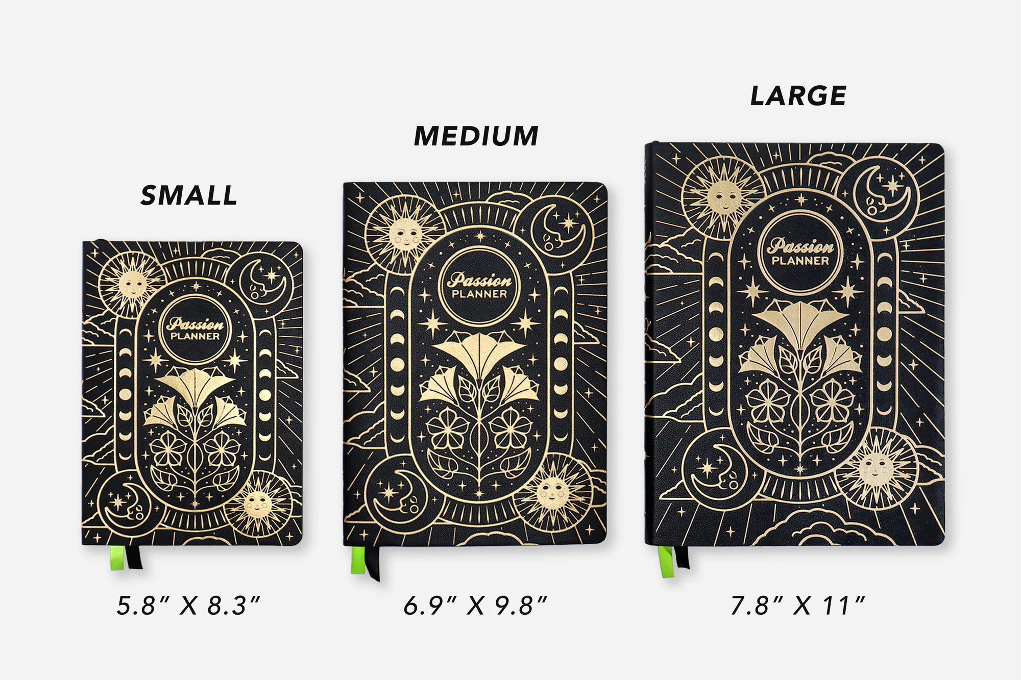 cosmic charm undated weekly planner sizes