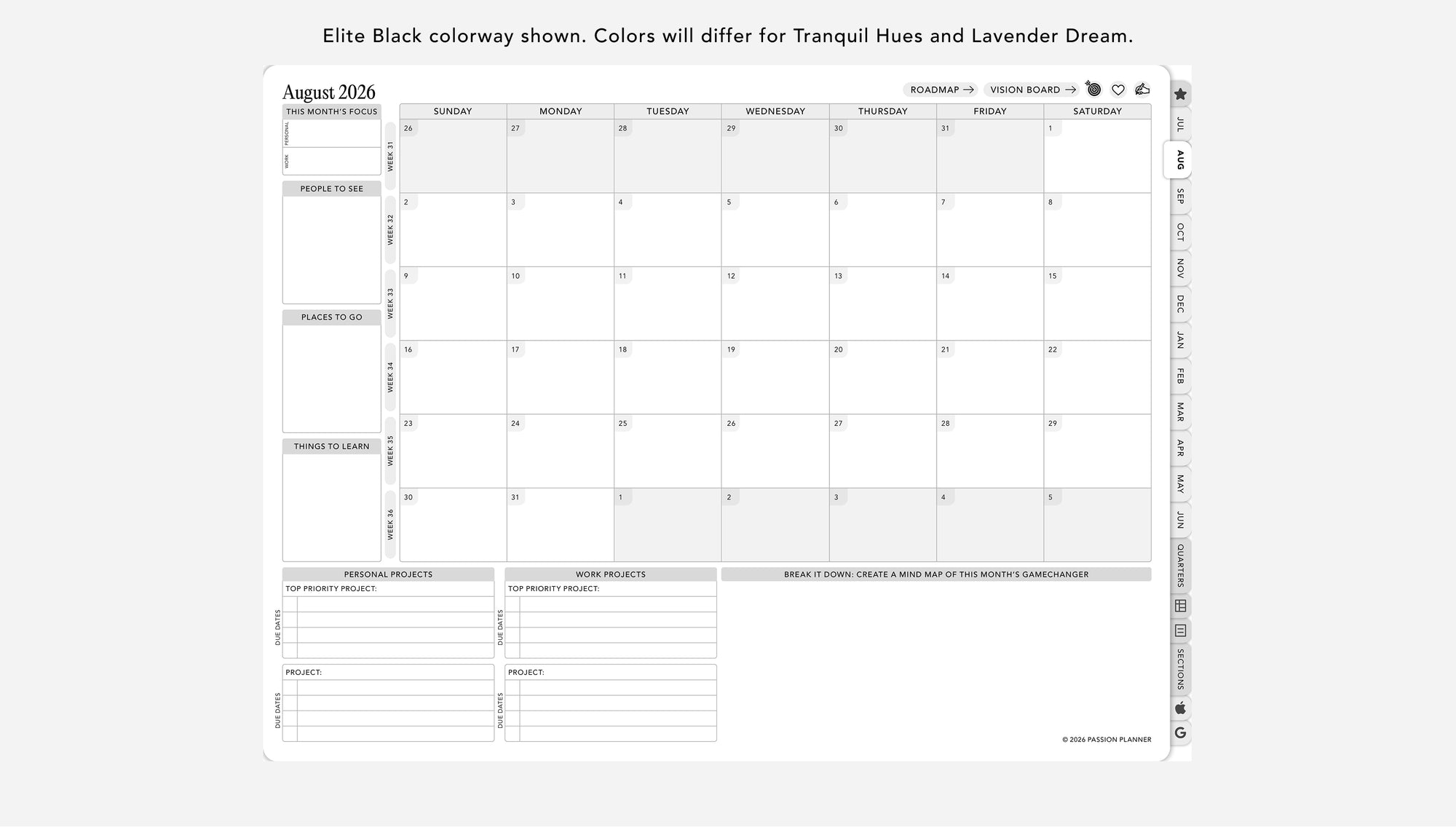 Digital monthly calendar planner on a white background