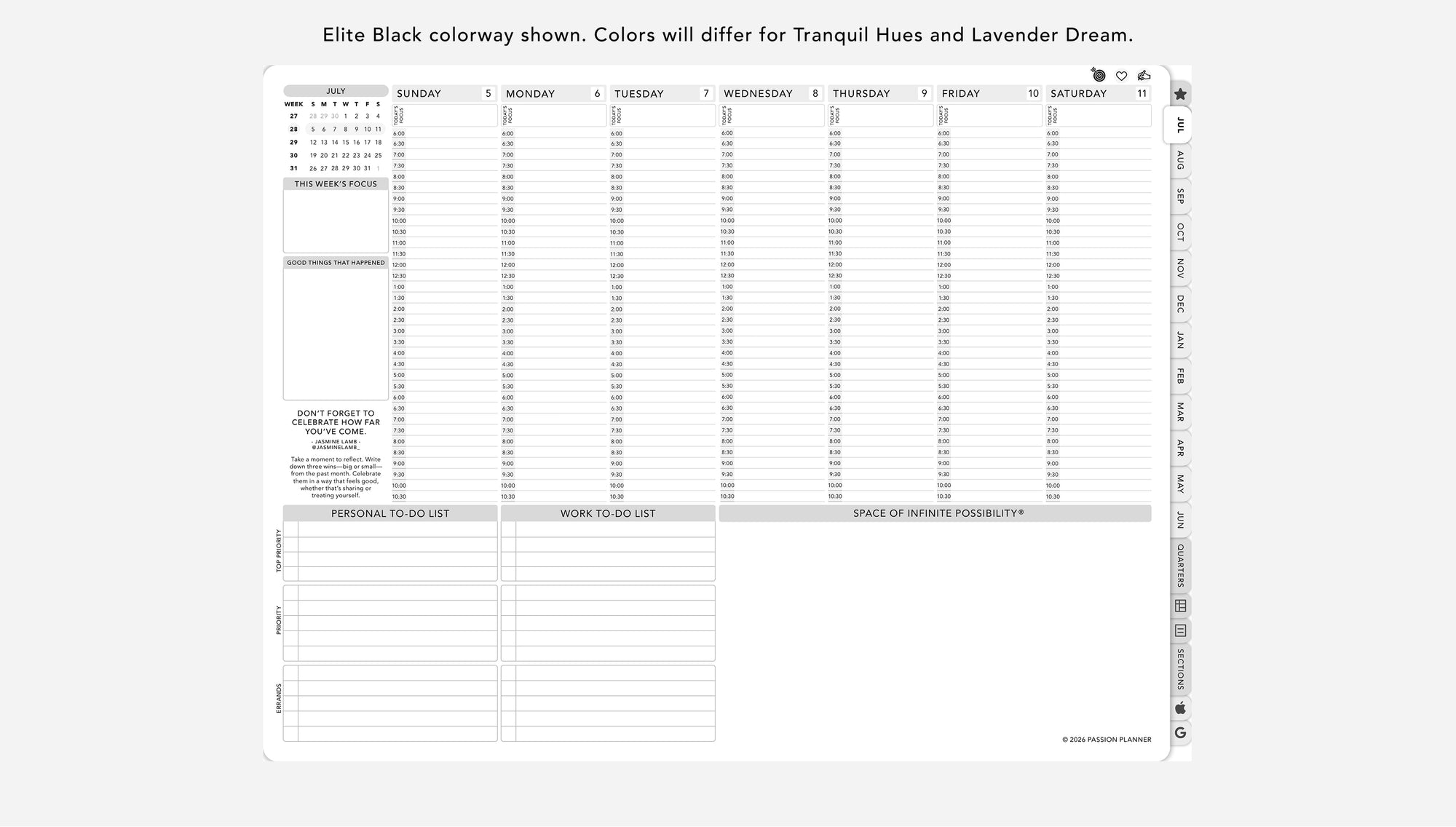Digital weekly planner with to-do lists on a white background