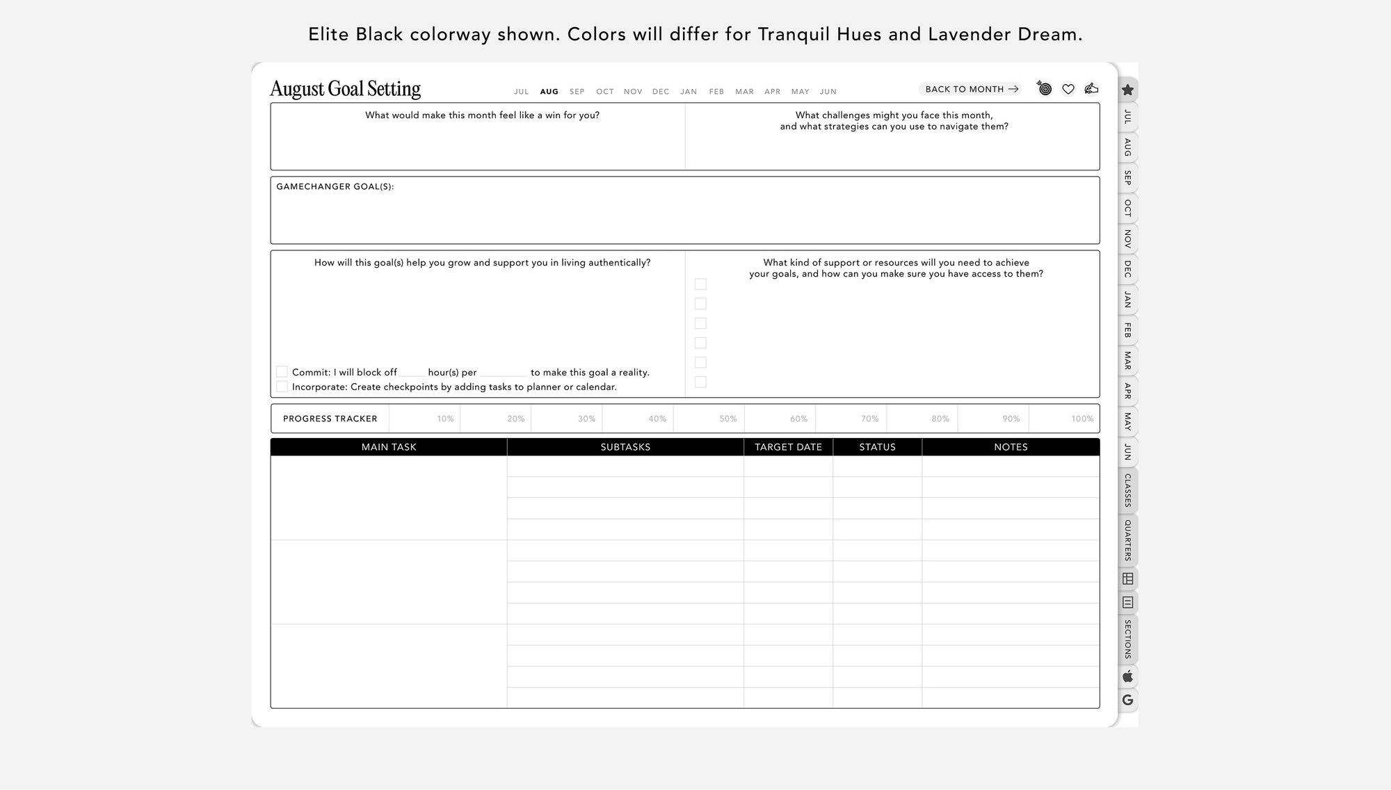 Digital planner goal setting for students