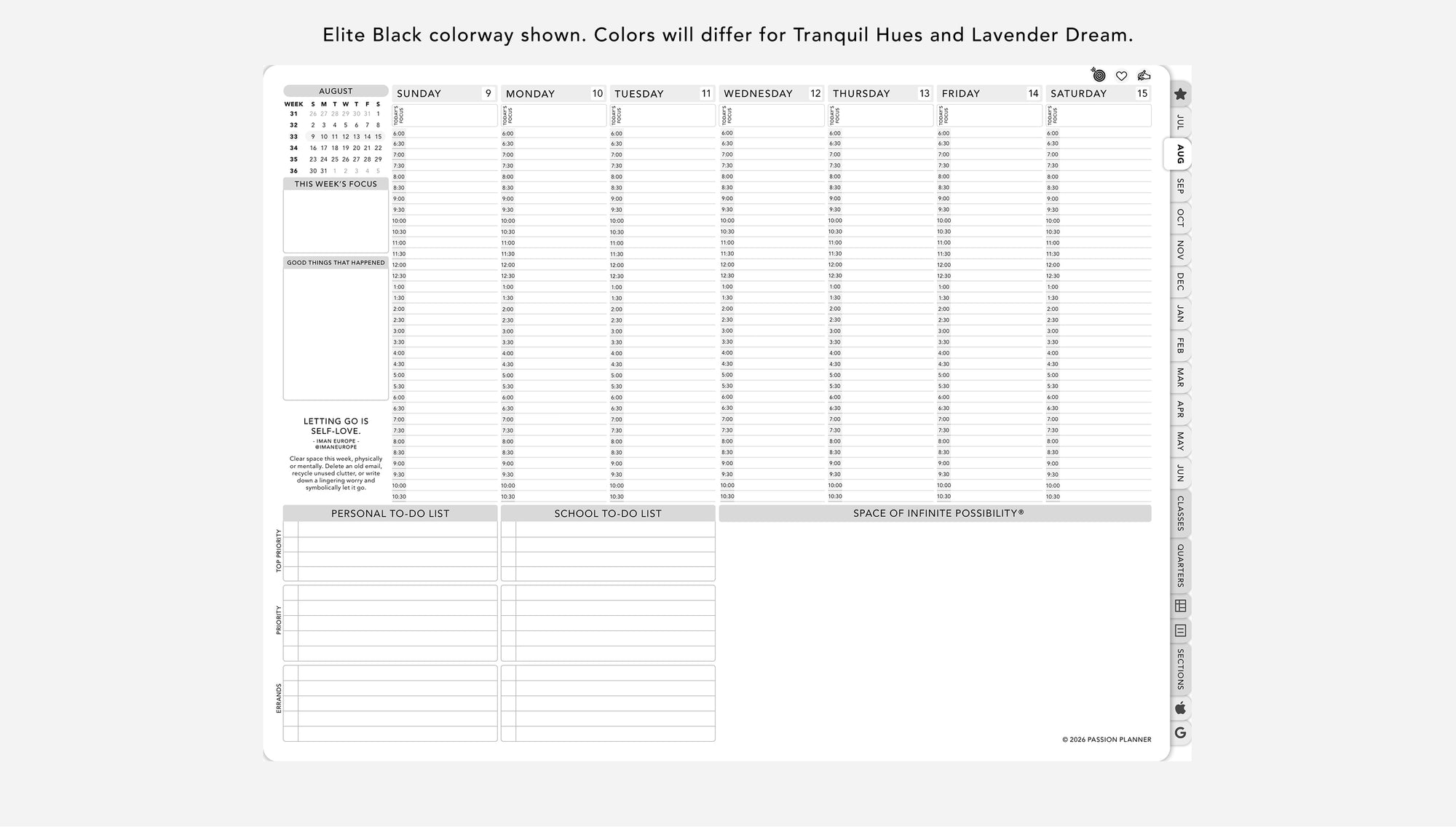 Digital student planner weekly layout