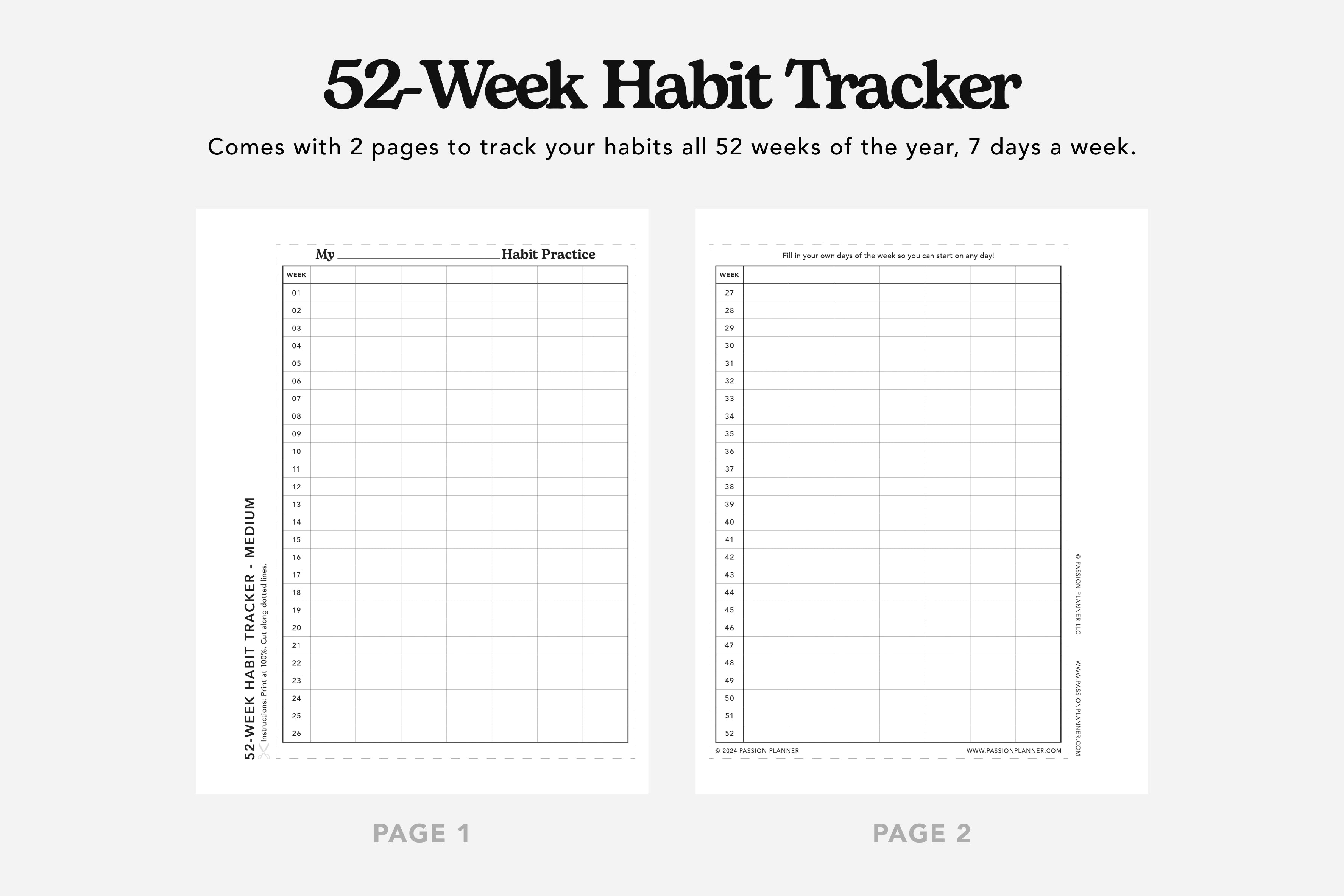52-week habit tracker | free printable | passion planner