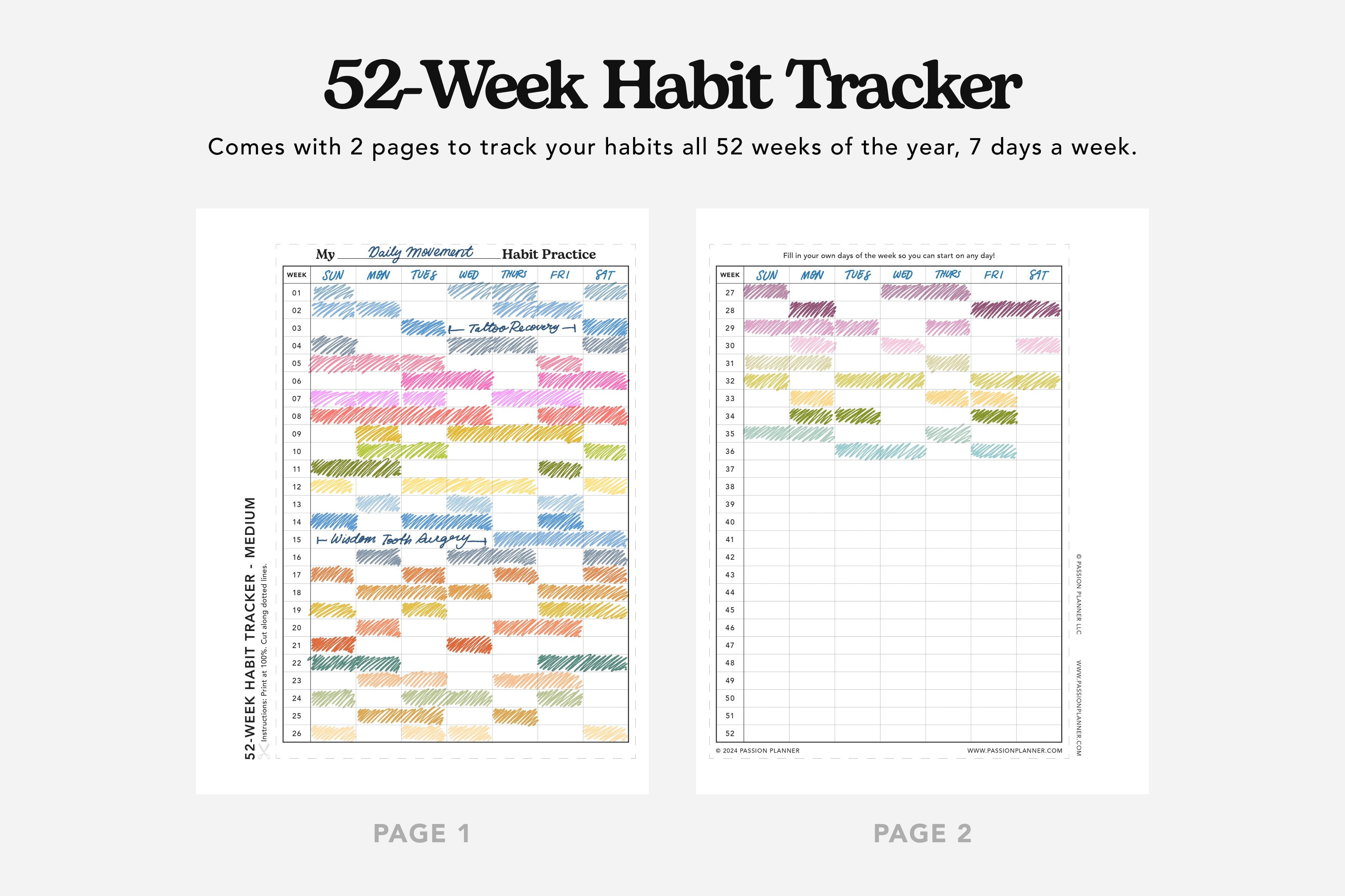 52-week habit tracker | free printable | passion planner