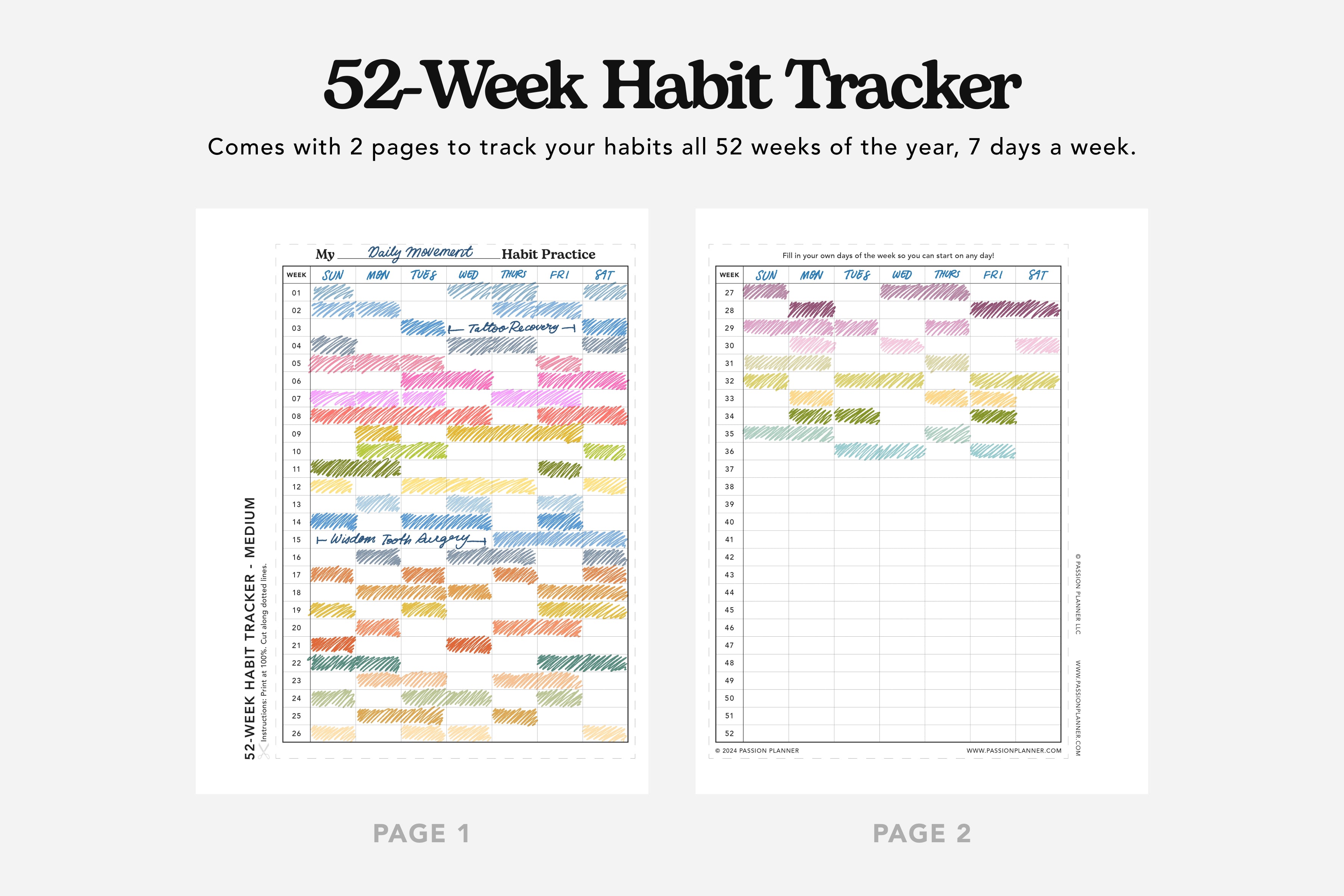 52 week habit tracker for daily movement