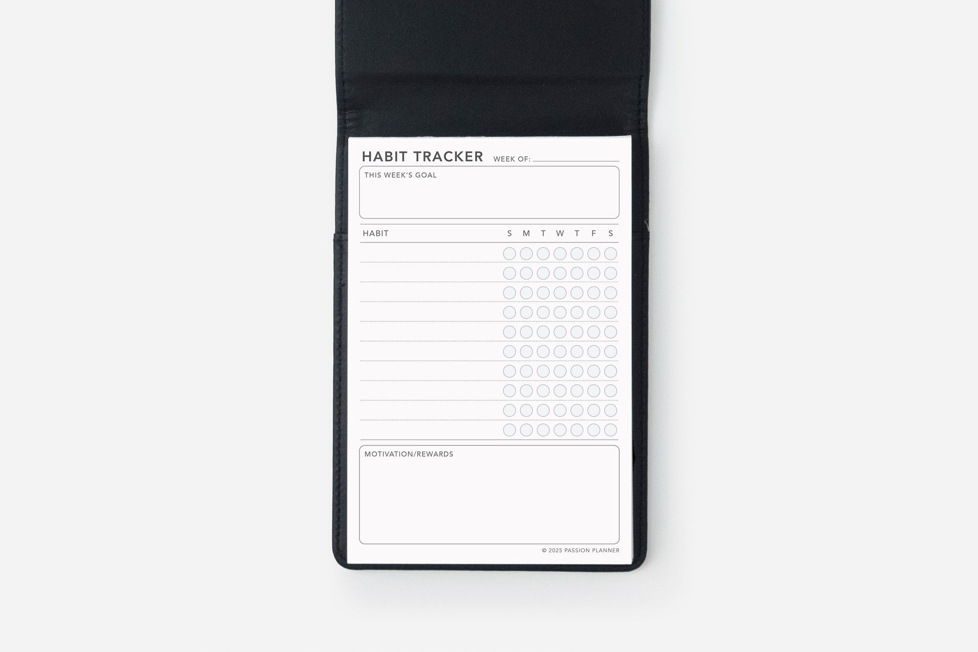 elite black notepad cover and habit tracker insert set open