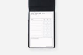 elite black notepad cover and habit tracker insert set open