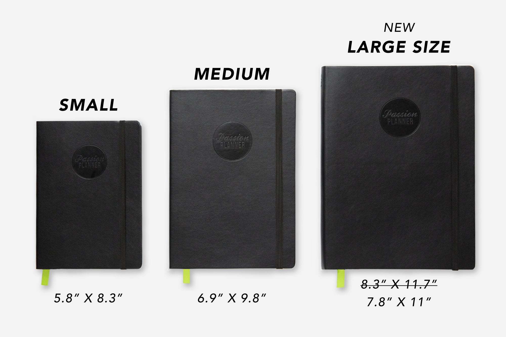 elite black undated weekly planner size comparison
