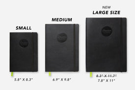 elite black undated weekly planner size comparison