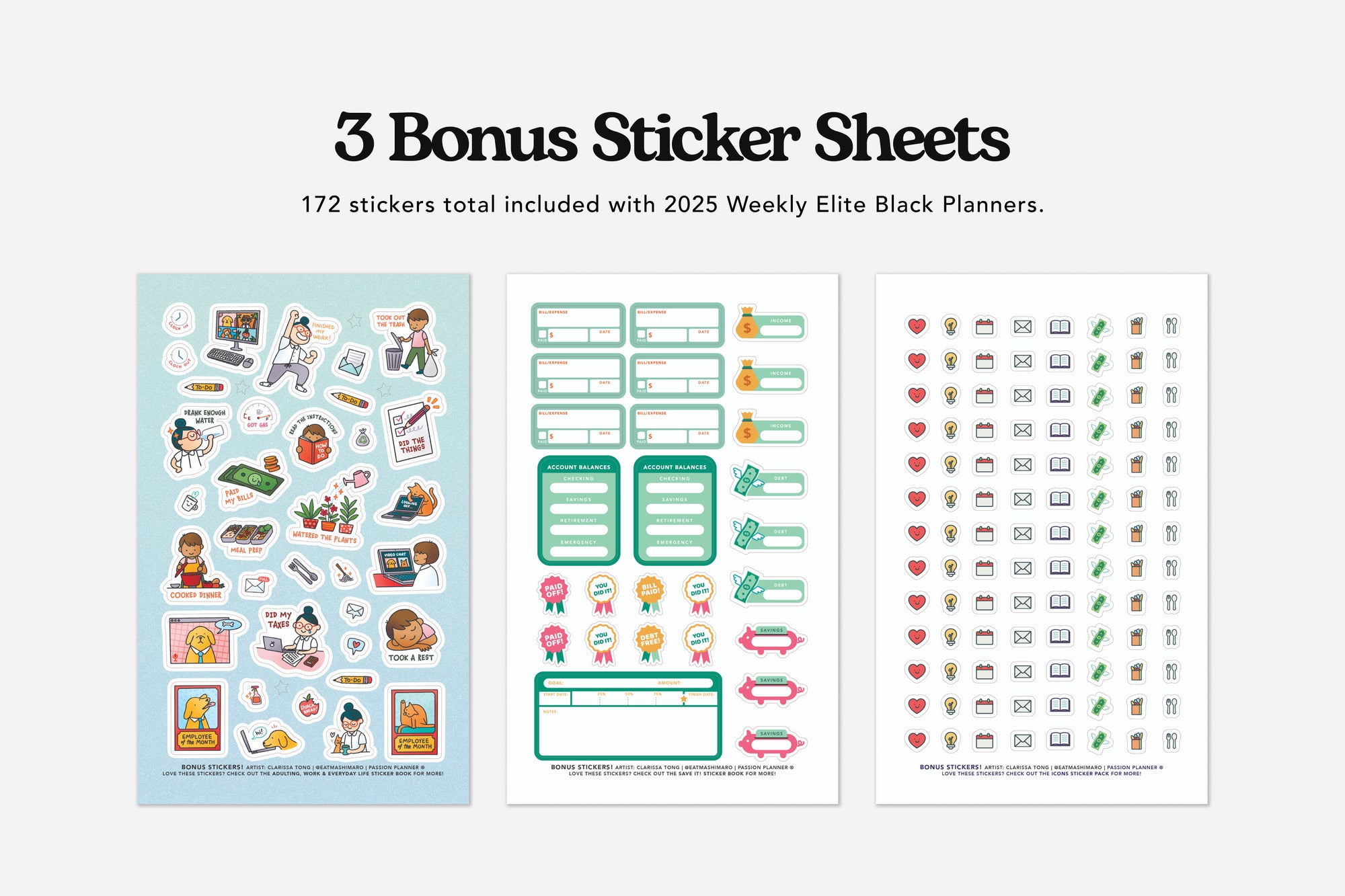 elite black weekly planner bonus sticker sheets