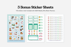 elite black weekly planner bonus sticker sheets