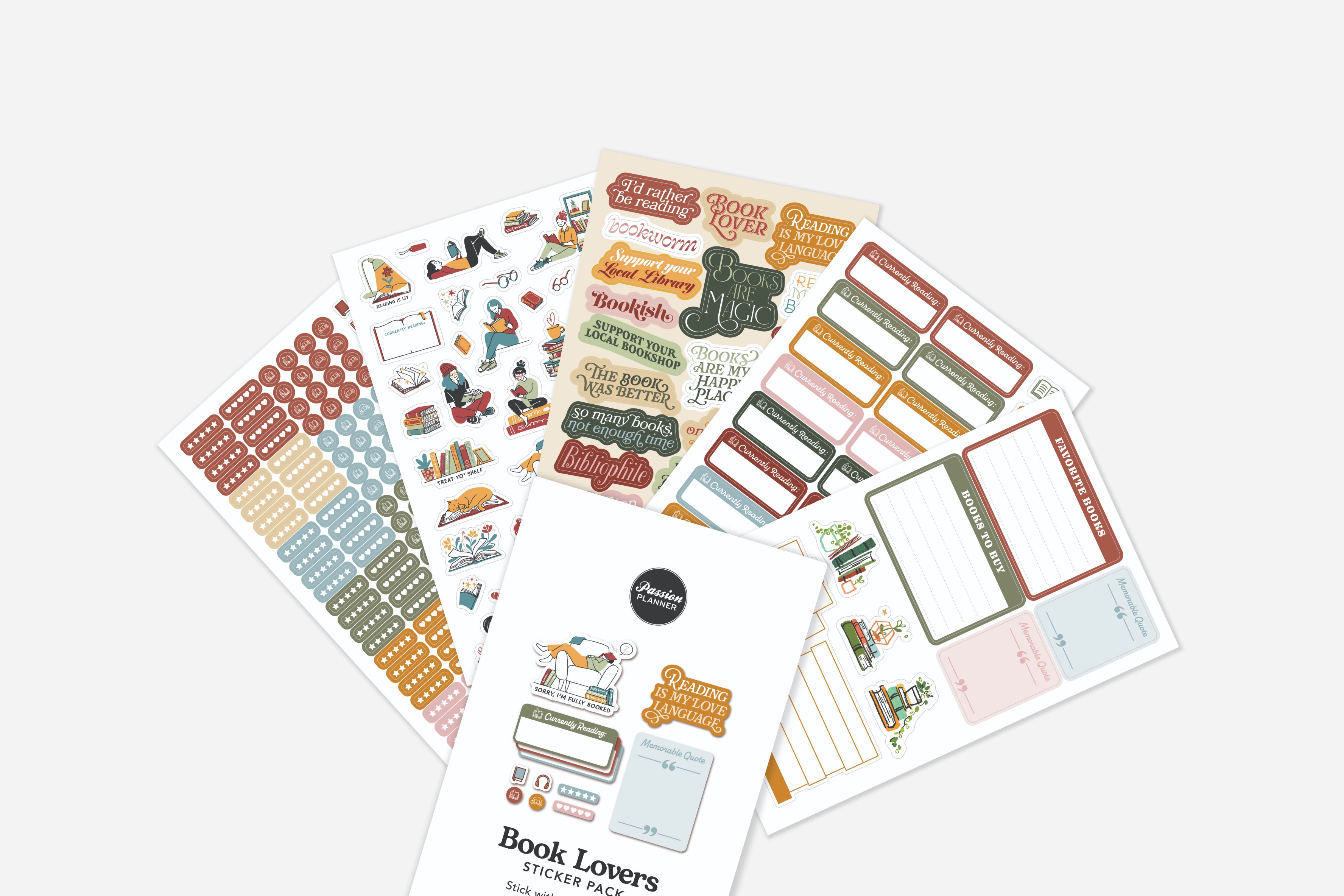 5 book lovers sticker sheets