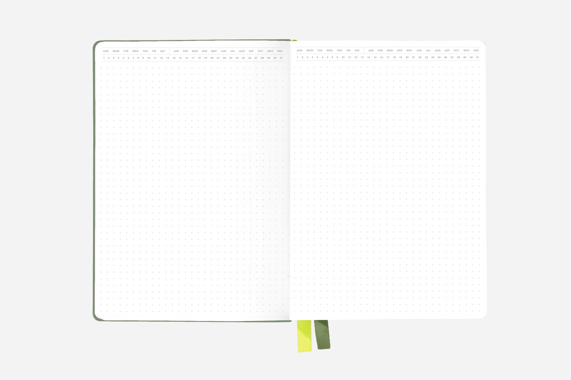 calm green dot grid bullet journal layout