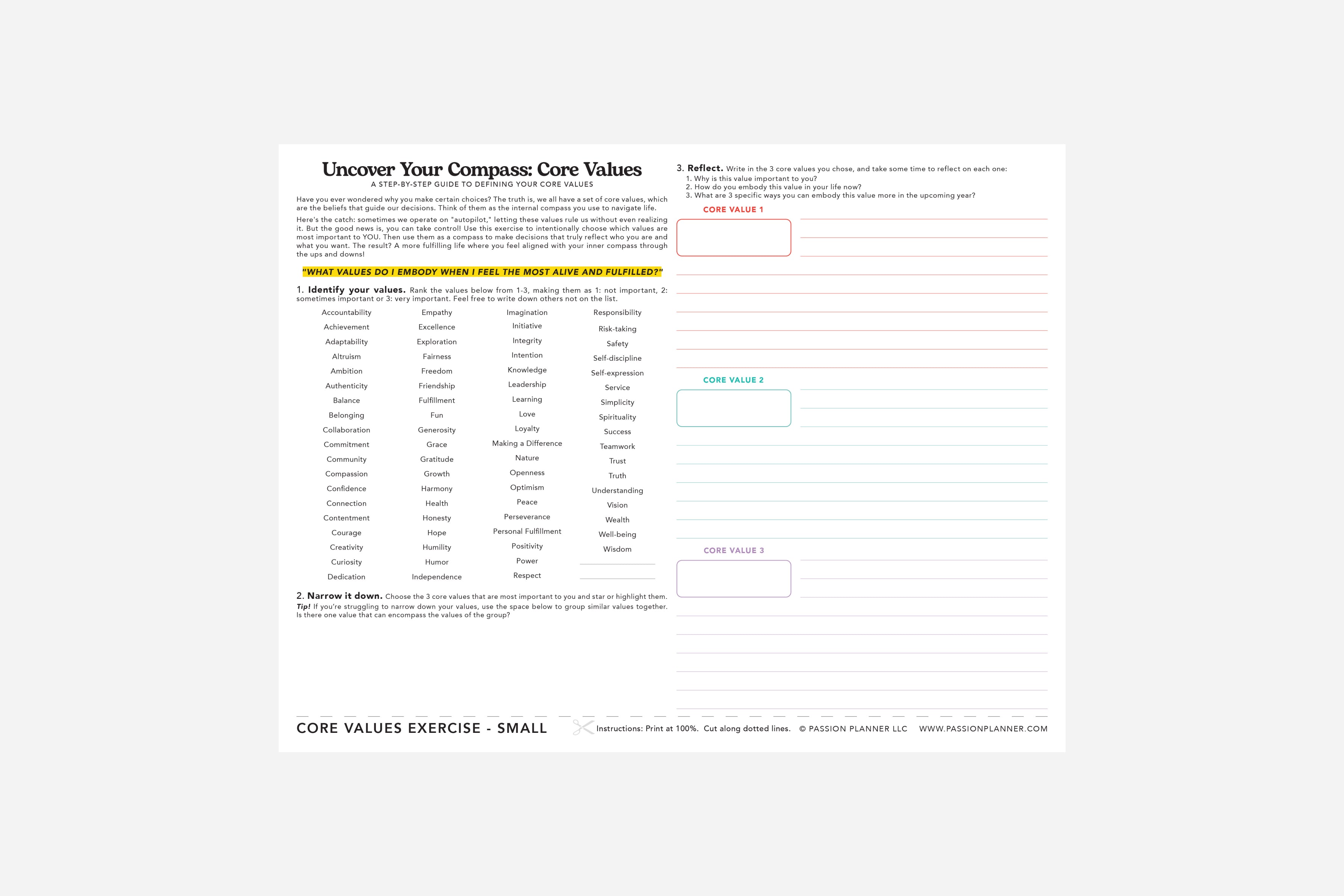 core values worksheet