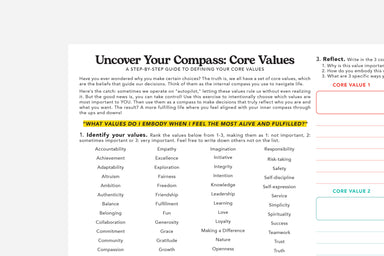 core values worksheet close up