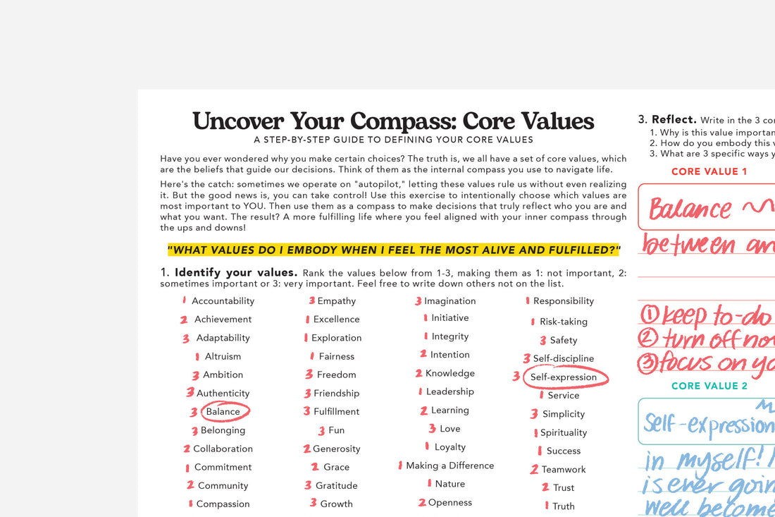 core values worksheet close up