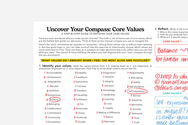 core values worksheet close up