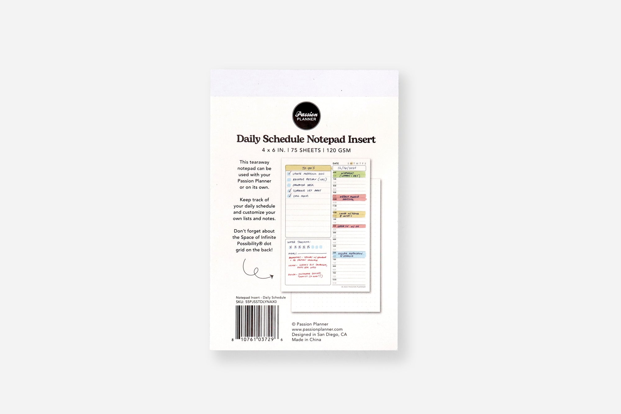 daily schedule notepad back