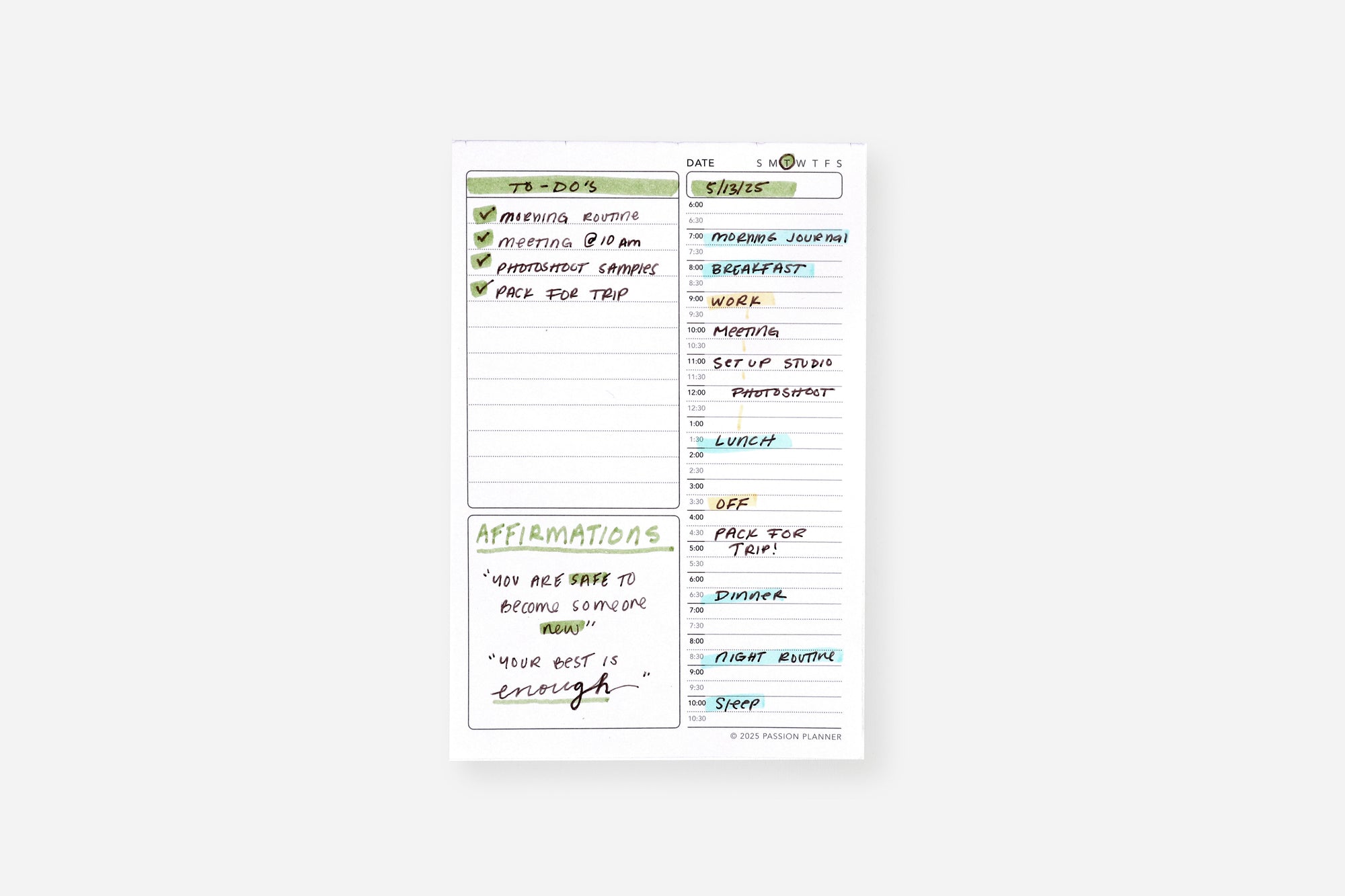 Notepad Insert | Daily Schedule | Passion Planner