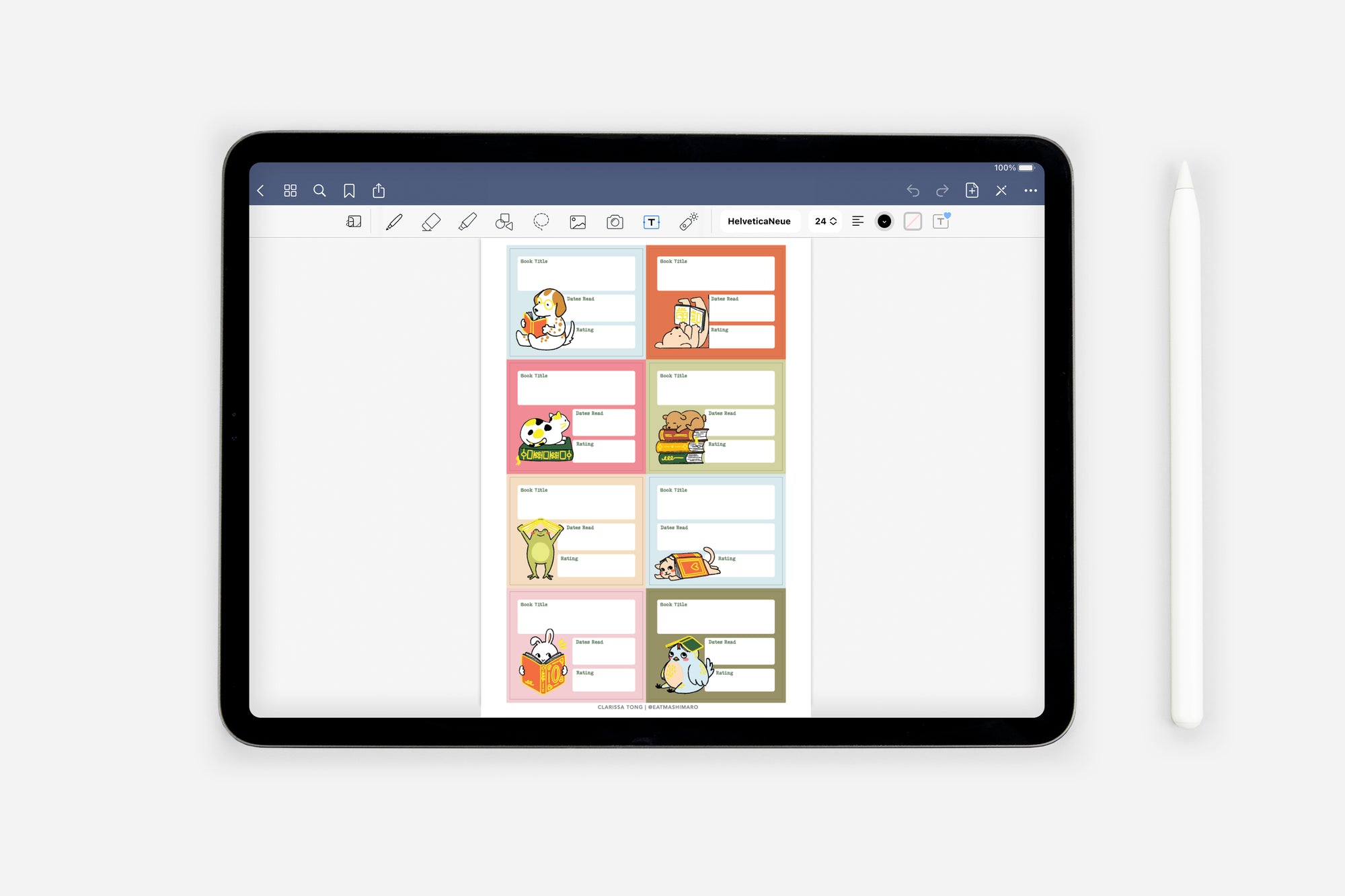 digital book lovers sticker book page