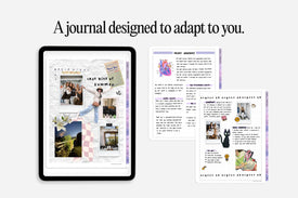 Journaling app interface on a tablet with text 'A journal designed to adapt to you.'