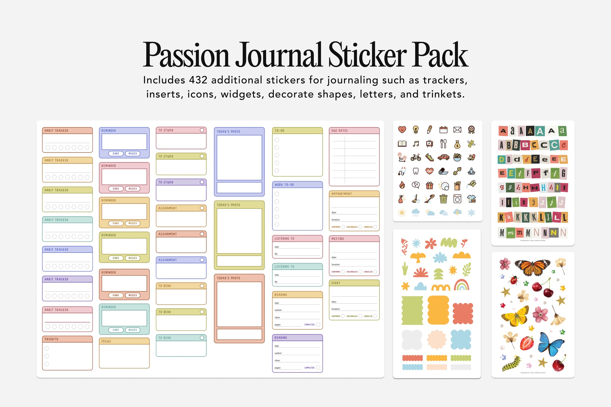 Passion Journal Sticker Pack with various colorful stickers on a white background