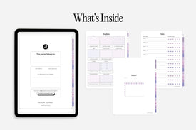 Digital mockup of a planner app interface with various templates on a tablet screen.