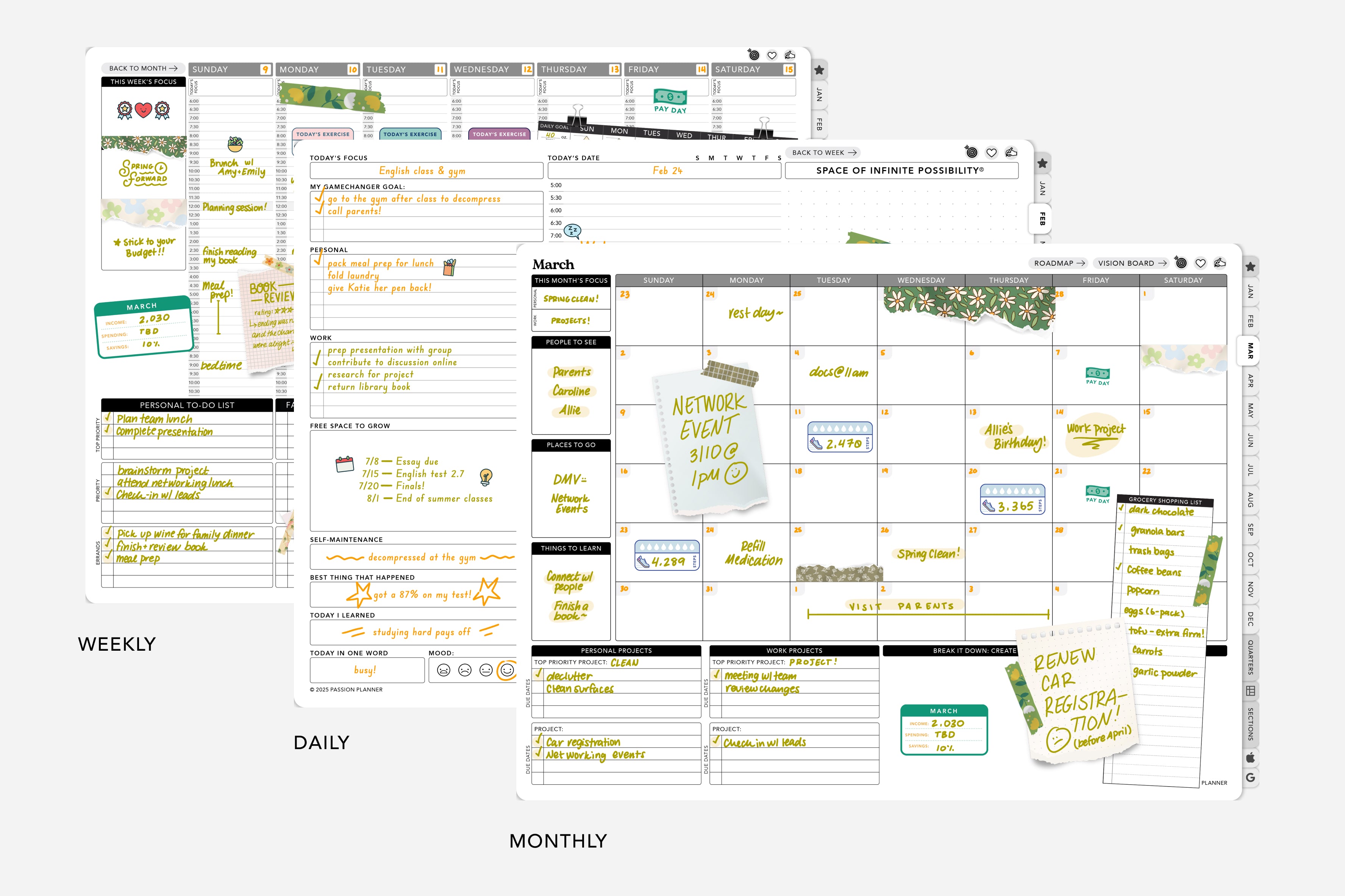 weekly daily and monthly planner layouts