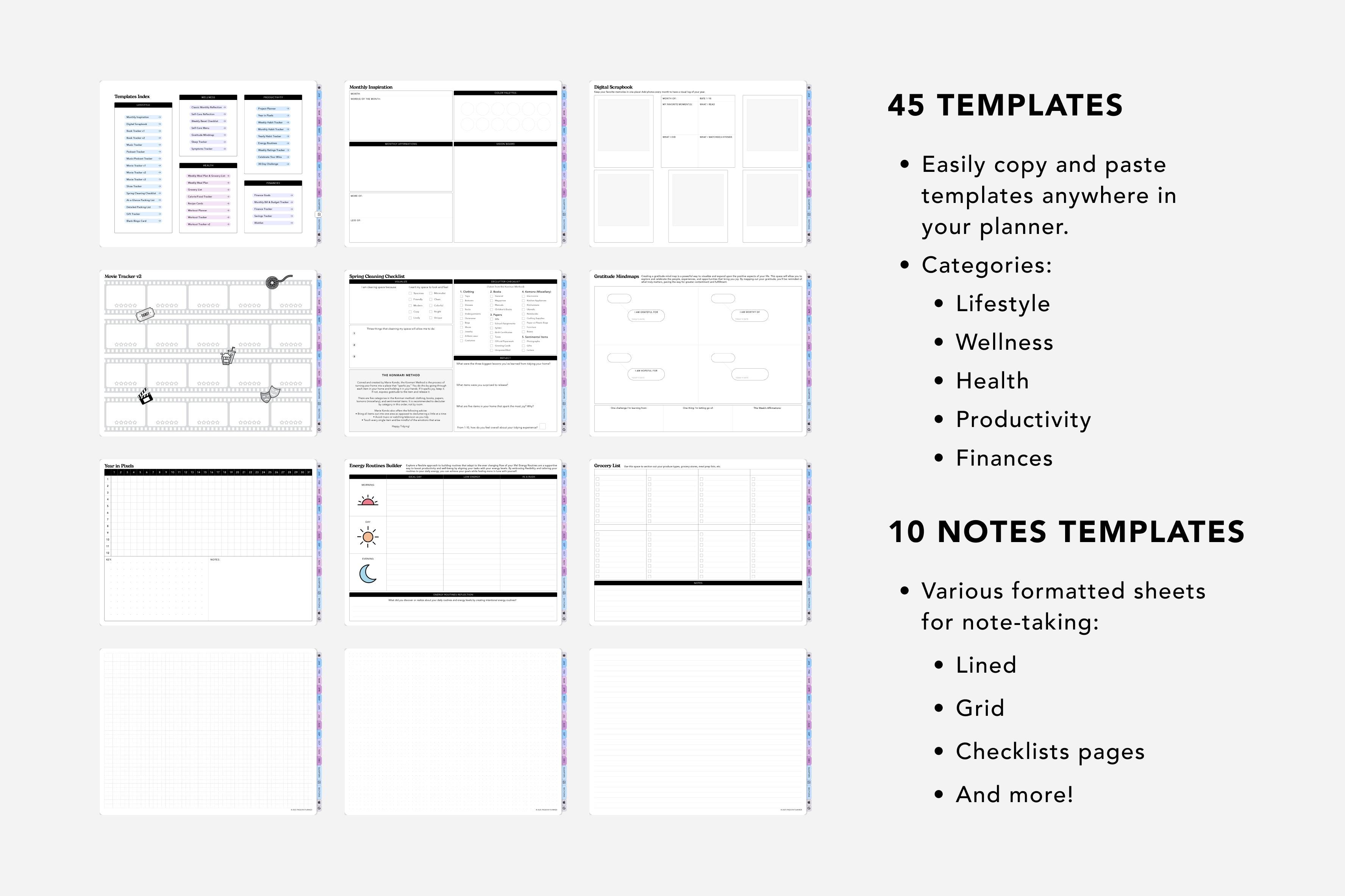 45 digital templates and 10 notes templates