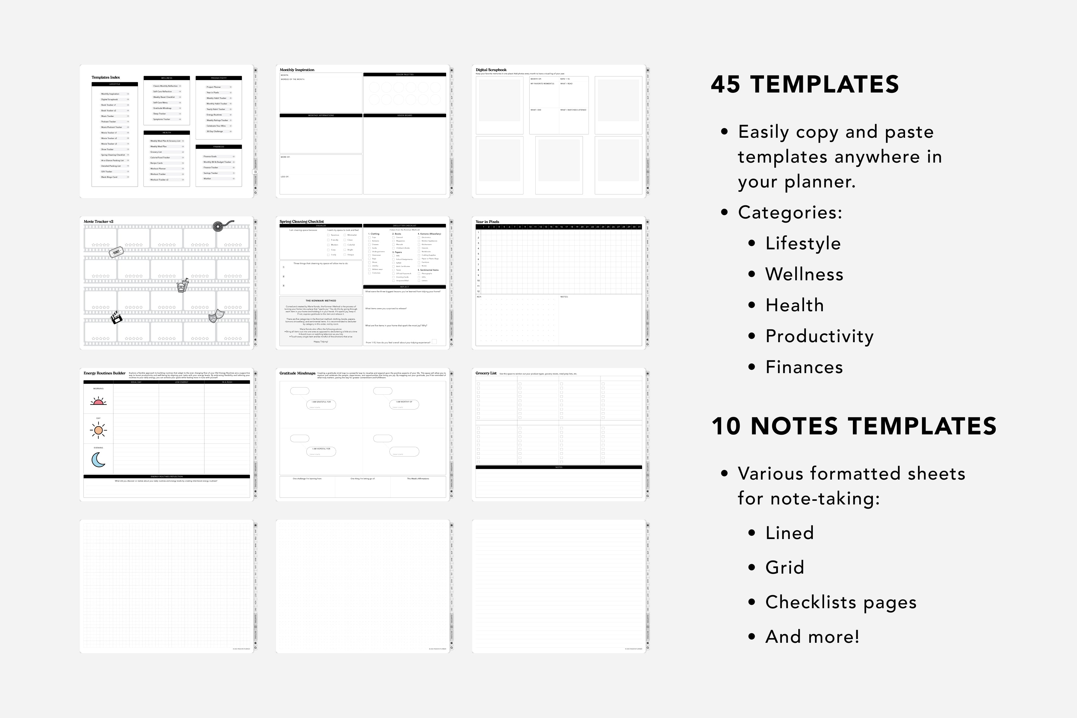 45 digital templates and 10 notes templates